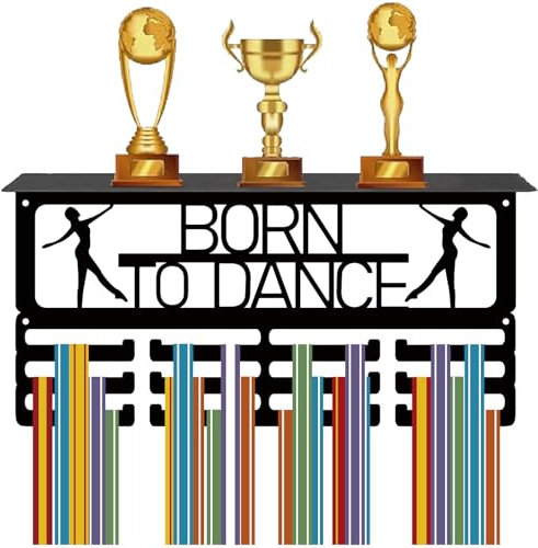 CREATCABIN Born to Dance Medaillen Wandregal Trophäenregal Medaillenständer Auszeichnungsregal Wandmontage Sportmedaillen Aufhänger Band Abzeichen Ausstellungshalter Für Medaillengewinner Bei 20x40cm