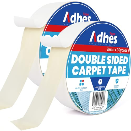 ADHES Heavy Duty Double Sided Carpet Tape, White 50MM x 27M x 2 Roll | Removable and Residue-Free Non Slip Rug Tape for Rugs Carpet Grippers and Anti-Slip Grips