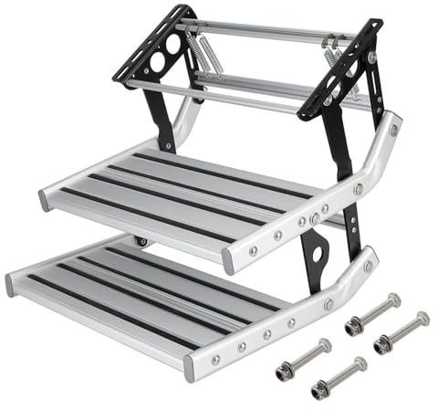 ERSINIAN Escalier de Camping-Car, marchepied Pliable en Alliage d'aluminium pour entrée, Camping-Car, remorque, marchepieds de Camping-Car, 150 kg/330 LB, 2 marches (électriques) LED