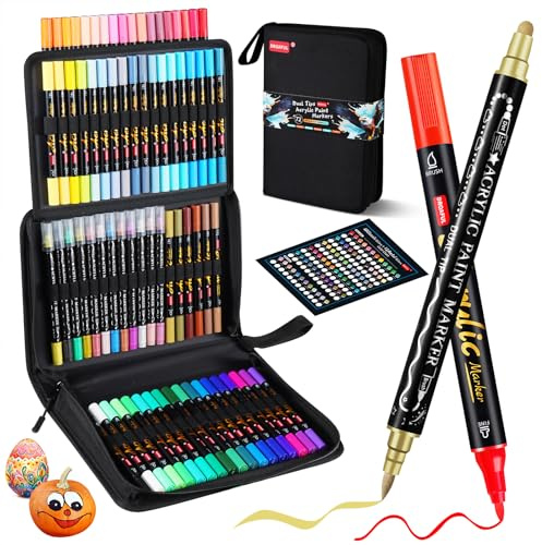 Acrylstifte für Steine Wasserfest, 72 Farben Metallic Markers Stifte für Steinen, Porzellan, Glas, Leinwand, Keramik, Holz, Metall, Fotoalbum, Gästebuch Hochzeit, Scrapbook Zubehör, Kunstbedarf