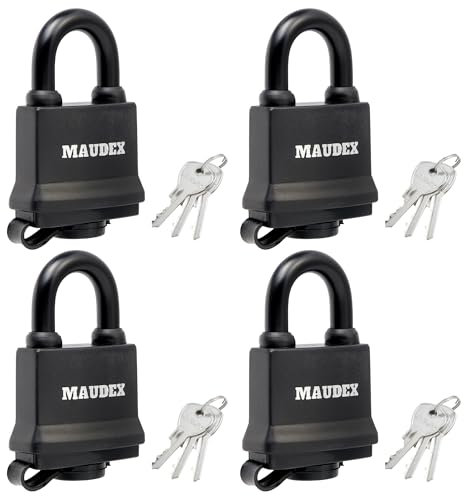 Maudex® IP450 Lucchetti Corazzatti Per Impieghi Gravosi, 12 Chiavi, Resistenti Alle Intemperie Per Esterni, Anello In Gomma Resistente Con Copertura In PVC Per Cancello, Capannone