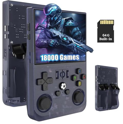 R36 MAX Retro Handheld Game Console with 128GB TF Card, 22000+ Preloaded Games, Portable Gaming Device for Retro Gaming Enthusiasts, Supports over 40+ gaming platforms, 4.0 Inch IPS Screen (GRAY)