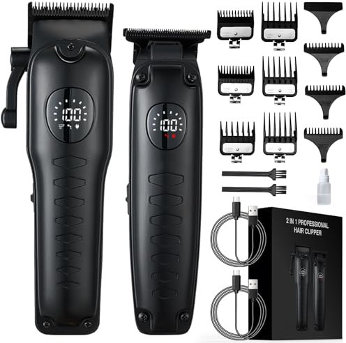 Haarschneidemaschine, 2 Stück Profi Haarschneider Bartschneider für Herren, Haarschneideset, Bartschneider, Haarschneider, Hair Clippers mit Led-Anzeige Wiederaufladbar