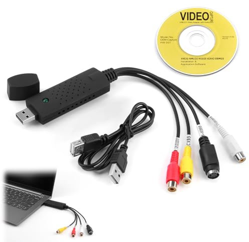 Audio Video Grabber USB 2.0, scheda di acquisizione video USB per VHS, Hi8, DVD, VCR a digitale, convertitore audio video per PC, TV, MAC, compatibile con Windows 11/10/8/7, convertire da analogico a