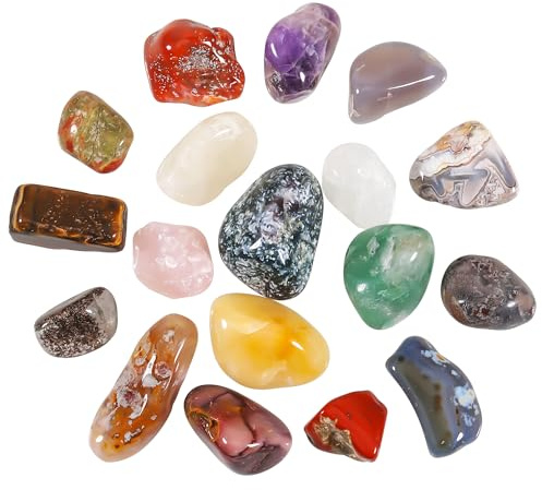 Zourglow 18 Pietre e Cristalli, Mix Colorato di Pietre Naturali Burattate | Set di Cristalli di Chakra Naturali, Pietra Grezza Minerale Naturale per Cristalloterapia Meditazione Cristalli