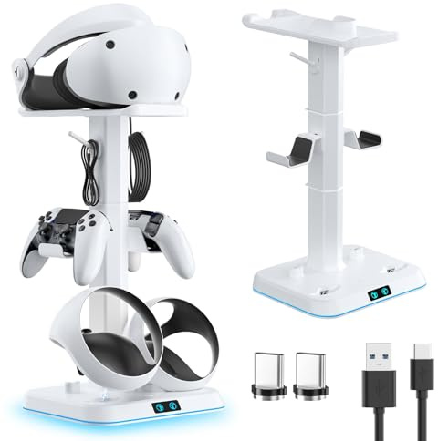 Magnetische Playstation VR2 Ladestation, 2.5 St. Schnelle PSVR2 Ladestation mit VR Brille Halterung, PSVR2 Stand für Controller und Kabel mit 9 RGB Modi, Playstation VR2 Zubehör und Typ-C Anschluss