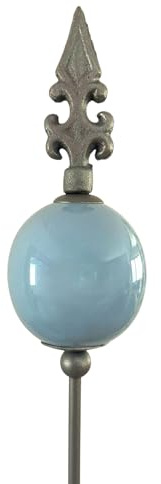 naninoa Metall Stecker französische Lilie. Gartenstecker mit Keramik-Kugel. Gartendeko Gartenverzierung. blau HELLBLAU 110 cm.