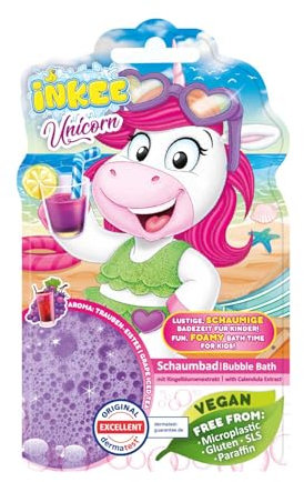 INKEE - Jabón líquido para bañera Unicorn | Aditivo para el baño Unicornio para niños, jabón líquido para niños con extracto de caléndula y aroma a té helado de uva, 15 x 40 g