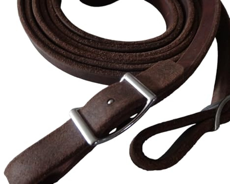 Krambambulishop.de Superweiche handgefertigte Lederzügel mit Wiegeschnalle Silberfarbig, Fettleder, Robust, in Verschiedenen Längen, Schwarz, Braun, Cognac, 12mm breit (Braun, 3m)
