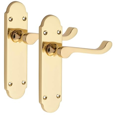 Golden Grace Victorian Scroll Door Handle, Polished Brass, 1 Set