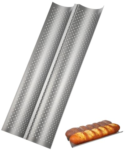 FUNNETOYU Baguette Baking Tray Silver Small Slots for French Bread Baking Kitchen Tool Easy to Clean and Use for Home and Bakery Use
