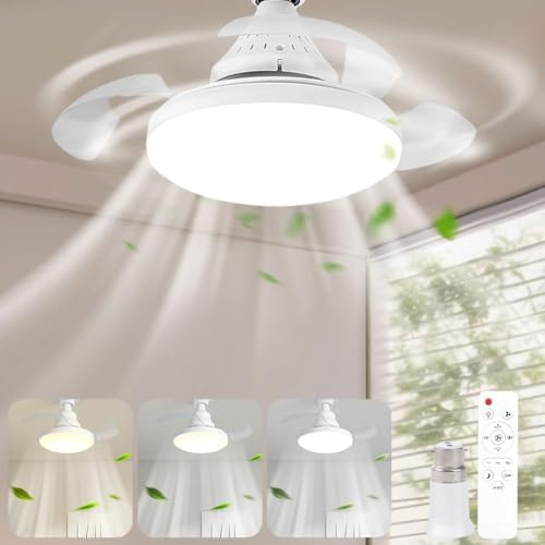 HZSANUE 40W Ceiling Fan with Lights and Remote Control, E27 B22d Base, Hidden Fan Blades, 3 Fan Speeds, 3 Colors Dimmable, LED Ceiling Light for Bedroom, Living Room, Kitchen, Pack of 1