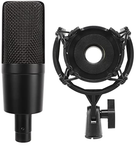 Denash Condensador de Micrófono de Cable Cardioide con Choque Establecido para la Transmisión de Podcasting ASMR, Material de Aleación de Aluminio, 1 Paquete