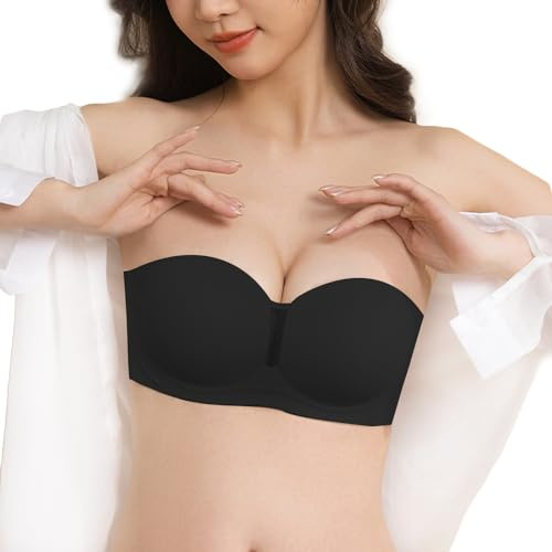 SHUIMILI Women's Strapless Bras,Sticky Push Up Bra,Invisible Self-Adhesive Bra, for Backless Dresses,Wedding, Party (B, Black)