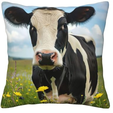 Kfjghhl Fundas de almohada decorativas con diseño de vaca lechera y cuadrada suave para sofá de granja