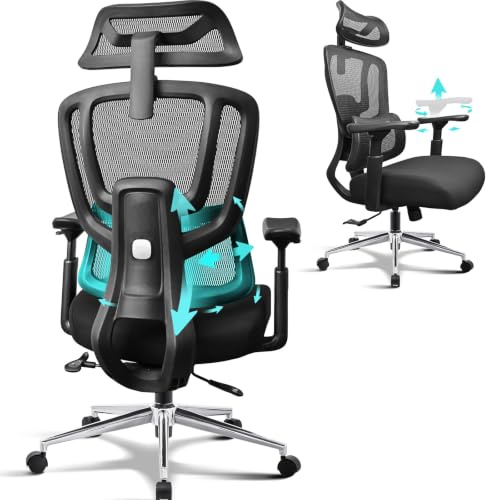 MELOKEA Bürostuhl 200kg mit 8D Verstellbarer Lendenstütze | 6D Magic-Armlehnen, 3-Stufen-Verriegelung & Gepolsterter Sitz für Ergonomischen Sitzkomfort, Ergonomischer Testsieger