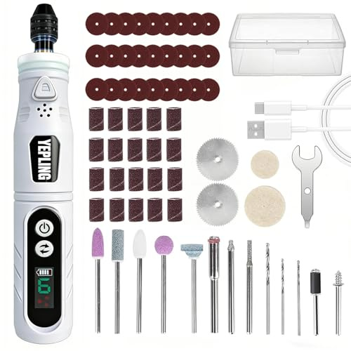 Cordless Rotary Tool, 3.7V Li-ion Electric DIY Mini Grinder Kit with Front LED Work Light, 6 Variable Speed, 68pcs Accessories USB Charging Multi-Tool with Universal Chuck Perfect for Light Duty