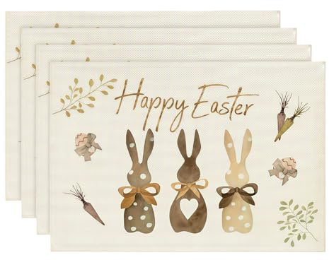 4er Set Tischset Ostern, Ostern Deko Tisch für Frühling & Osterzeit, Oster Tischsets mit Hasenmotiv, Tischdeko für Küche & Esszimmer, 35×45 cm
