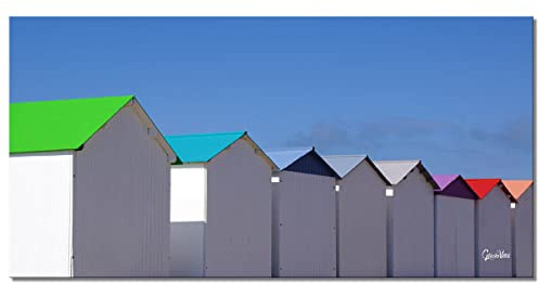 Glücksvilla - Casetta da spiaggia in Normandia 18 (immagine in vetro acrilico 5 mm, 80 x 40 cm) in Germania - Stampa artistica da parete decorativa trasversale - Mare costa marittima Francia