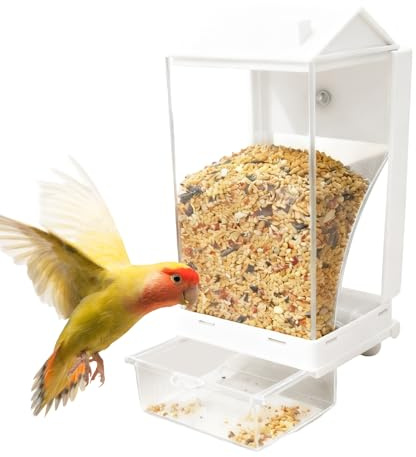 Contenedor De Periquito – Transparente De 20,3 Cm, Soporte De Gancho Seguro Desmontable, Estación De Investigación De Alimentos Sin Desorden | Patio Balcón Alimentación para Animales Salvaje