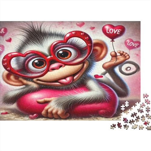Puzzle de la Saint-Valentin Singe pour Adultes et Enfants Singe avec Lunettes en Forme de cœur 1000 pièces Jeu Éducatif pour Décoration Murale 52 x 38 cm / 1000 pièces