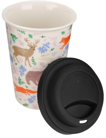 OSOLADY Taza de Cerámica Navideña sin Asa de 350 Ml con Tapa de Silicona Color Aleatorio y Cuchara, Taza para Café y Té Adecuado para Fiestas de Navidad y Uso en Hogar U
