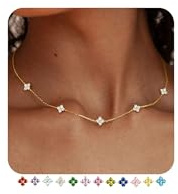 FUNEIA Kette Gold Damen Halskette 18k Vergoldete mit Geburtsstein Anhänger Wasserfest Goldkette mit Kleeblatt Verstellbare Goldene Kette für Freundin Frauen Mädchen Goldschmuck Geburtstag Geschenk