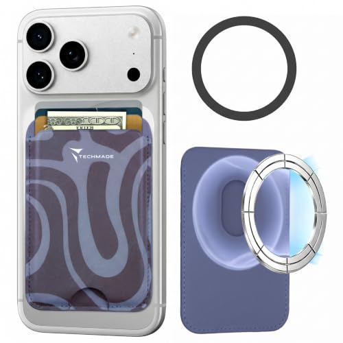 TECHMADE Korthållare kompatibel för iPhone, adapterring ingår - plats för 3 kort eller kontanter, snabbt utdragningssystem - RFID-blockering, veganskt konstläder, Fantasy blå, Taglia Unica, Avslappnad