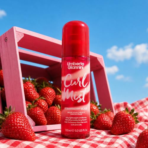Umberto Giannini Strawberry Glaze Curl Mist – Hydrating Curl Refresh Spray for Waves, Curls & Coils