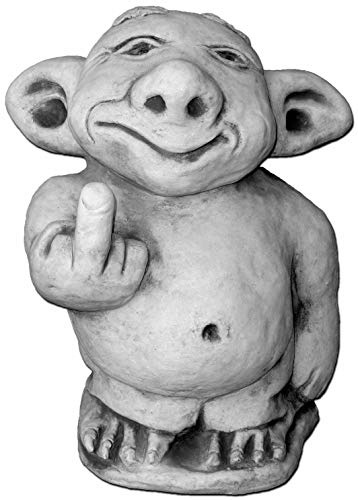 gartendekoparadies.de Riesen XXL Troll Mittelfinger Stinkefinger aus Steinguss Weißbeton, Frostsicher, Grau, Skulptur