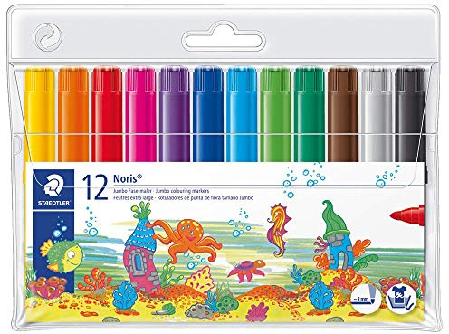 Staedtler Noris Club 340 WP12. Rotuladores de colores de punta de fibra. Estuche con 12 marcadores surtidos.