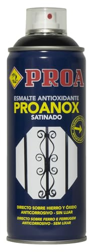ESMALTE PROANOX DIRECTO SOBRE ÓXIDO EN SPRAY. SATINADO. Amarillo Grúas RAL 1028. 400 ML. PROA. Esmalte antioxidante para metales sin necesidad de imprimación. Exterior e interior.
