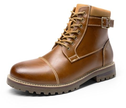 Bruno Marc Botas de Militares Oxford Hombre Botines Moto de Cordones con Cremallera Lateral
