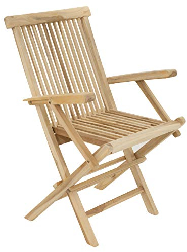 Divero Klappstuhl Bergamo aus Teak-Holz, unbehandelt - mit Armlehnen – Farbe: Natur-Braun