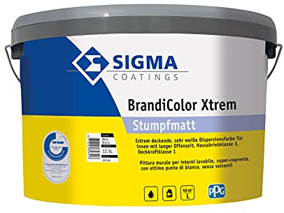 SIGMA Brandicolor Xtreme - Pittura per interni, 12,5 l, molto opaca, colore bianco, super-coprente
