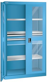Lista | Schwerlastschrank | 3 Fachböden | 2 Schubladen mit Sichtfenstertüren | lichtblau