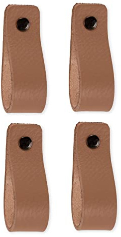 Brute Strength – Ledergriffe für Möbel – 16,5 x 2,5 cm – Taupe – 4 Stück | Handgefertigte Möbelgriffe und Lederschlaufen aus Leder; für Schranktüren und Schubladen, Schrauben inklusive