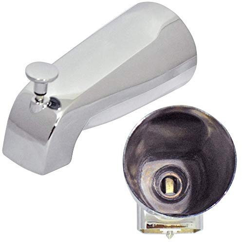 Tub Spout with Front Diverter, 1/2 inch IPS Female Front End Thread, 5-1/4 inch Overall Length, for 4 inch to 4-3/8 inch Length Galvanized Pipe Nipple, Polished Chrome Finish