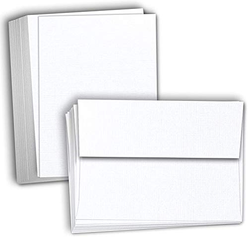 Hamilco Weiße Leinen-Karten und Umschläge, flach, 12,7 x 17,8 cm, Kartonpapier, 36,3 kg, 50 Stück