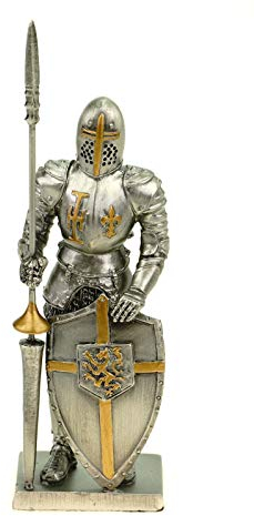 Veronese Zinn Tempelritter mit Schild und Lanze 13 cm Figur Templer Deko Knight Ritter