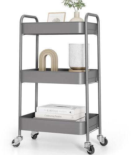 KINGRACK 3 Tier Metal Storage Trolley on Wheels