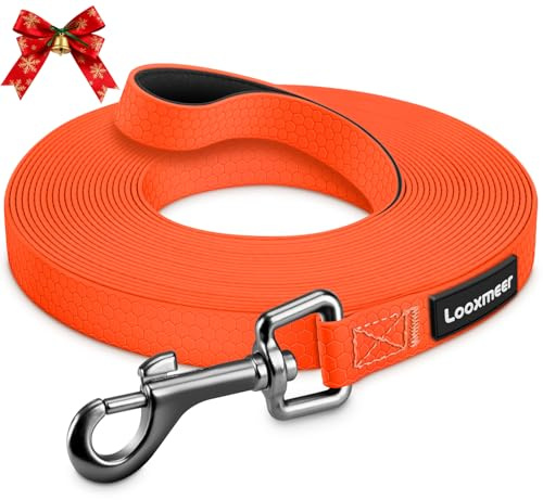 Looxmeer Träningskoppel för Hundar, 3m / 5m / 7m / 10m / 15m / 20m / 25m / 30m Långt Hundkoppel i Polyester, Neonorange
