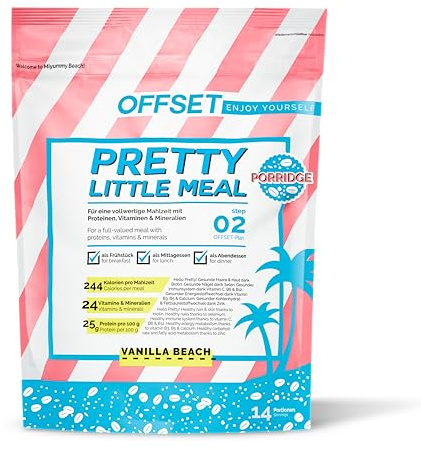Pretty Little Meal Porridge Vanilla Beach von OFFSET Nutrition, creamiges Porrdige als vollwertige Mahlzeit, mit 244 Kalorien pro Portion, mit sußem Vanille-Geschmack, 14 Portionen