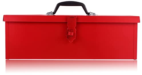 1 x Werkzeugkasten aus Stahlblech, Werkzeugkoffer Werkzeugkisten Lagerkoffer, abschließbar, L39 x B16 x H13 cm, Rot