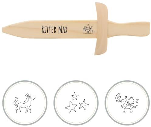 HOFMEISTER® Kinder Spielzeugschwert aus Holz mit Lieblingsmotiv und Name, zum Geburtstag, Fasching, Karneval, Halloween, Schulanfang, 34 cm