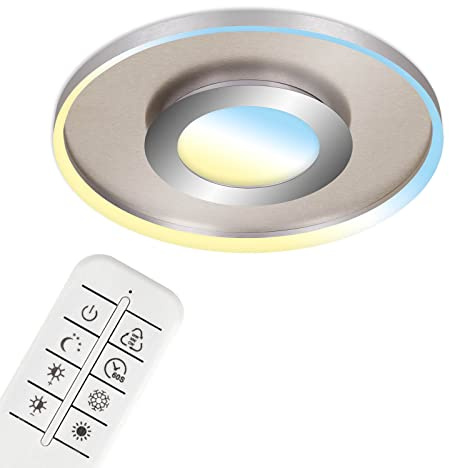 BRILONER - LED Deckenlampe mit Fernbedienung, einstellbar von warmweiß bis kaltweiß, Mittellicht, LED Lampe, Deckenleuchte, Wohnzimmerlampe, Schlafzimmerlampe, Küchenlampe, 49,5x6 cm, Matt-Nickel