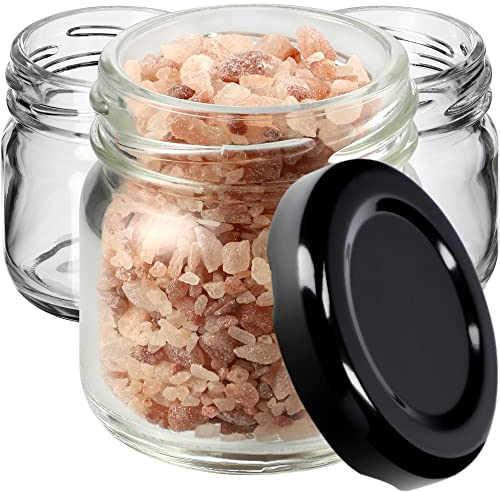 KADAX 20 mini tarros de 40 ml con tapa de rosca fi 43 mm, tarros de especias con tapa, tarros de prueba, tarros de mermelada, tarros pequeños de miel (20 unidades, tapa negra)