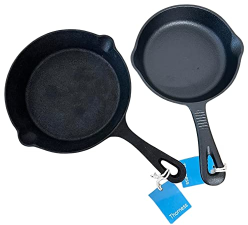 Thorness Set of Two Cast Iron Skillets 1 x 8 Inch and 1 x 6 inch | Oven Safe Tarte Tatin Skillet Frying Pan for Indoor and Outdoor use | Cast Iron Cookware | Grill Pan | Stove Top | Skillet Pan