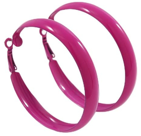 55mm D/Large Fuchsia Enamel Hoop Earrings
