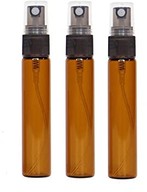 CMJ 3 x 10ml AMBER Glass Spray Bottles Atomiser Travel Perfume Liquid Sample Atomizer Black Lid UK SELLER